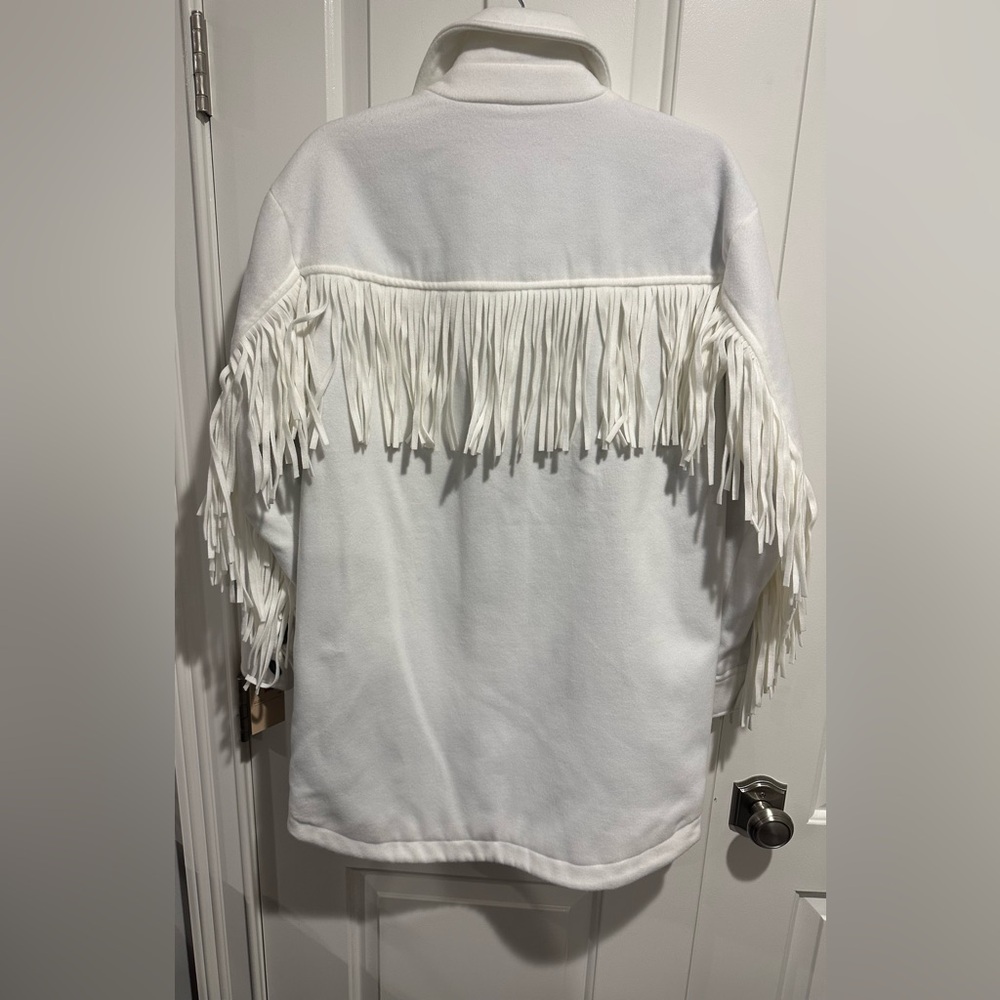 Winter White Levi’s Women Long Oversized Fringe Fashion Jacket Sz XS NWT $150 - Picture 3 of 9